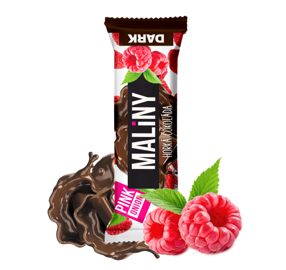 Tyčinka maliny v horkej čokoláde 40g Pink Onion !!! AKCIA !!! EXP.: 18.9.2026
