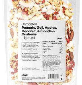 Zmes orechov a ovocia natural (goji, jablká, kokos, arašidy, mandle, kešu) 500g Vilgain